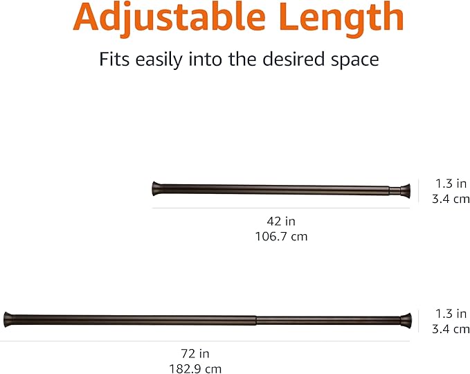 Amazon Basics No Drill Shower Curtain Tension Rod, Adjustable Length, 42-73", Bronze, Lightweight Metal