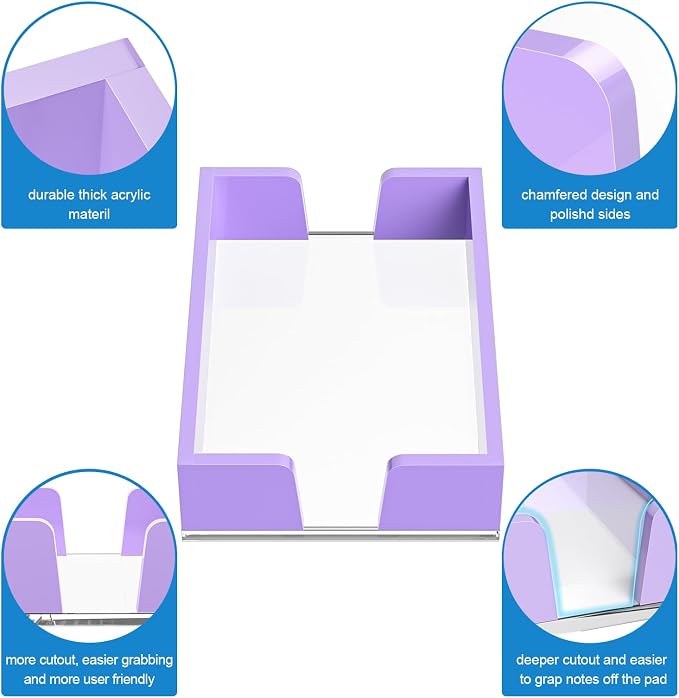 WINFFOR Acrylic Notepad Holder Dispenser - 4x6 in Sticky Note Memo Holder Self-Stick Note Pad Organizer (W/O Pads) Office Desk Accessories School Supplies, Purple