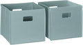 RiverRidge Folding Storage Bins - 2-pack of 10in Tall Sea Green Cubes | Fabric Bins, Set of 2 Storage Cubes, Cut-out Handles, Playroom Closet Organizer, Collapsible Cubby with Bottom Board Insert