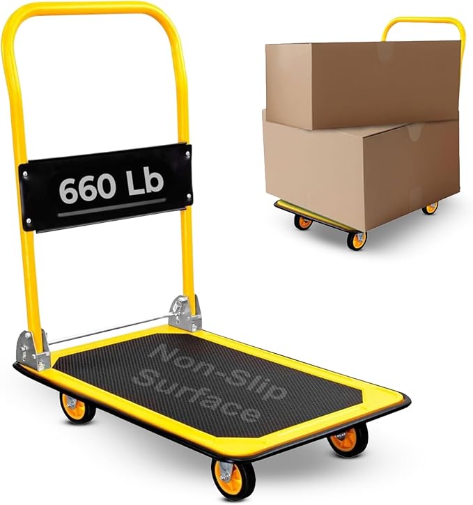 Mount-It! Heavy Duty Folding Hand Truck Dolly Platform Truck, 660 lb Flatbed Cart with Wheels, Foldable Platform Cart with 360° Swivel Casters, Push Cart for Moving Boxes & Furniture (MI-921)