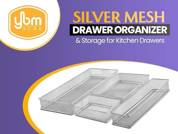 Ybm Home Silver Mesh Drawer Cabinet and or Shelf Organizer Bins, School Supply Holder Office Desktop Organizer Basket 1592s (1, 3x12x2 Inch)