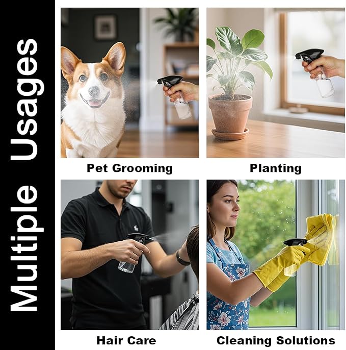 Spray Bottles 4oz/120ml Plastic Small, Clear, 2 Pack | Mist/Stream Spraying, Heavy Duty, For Hair, For Cleaning Solutions, For Plants