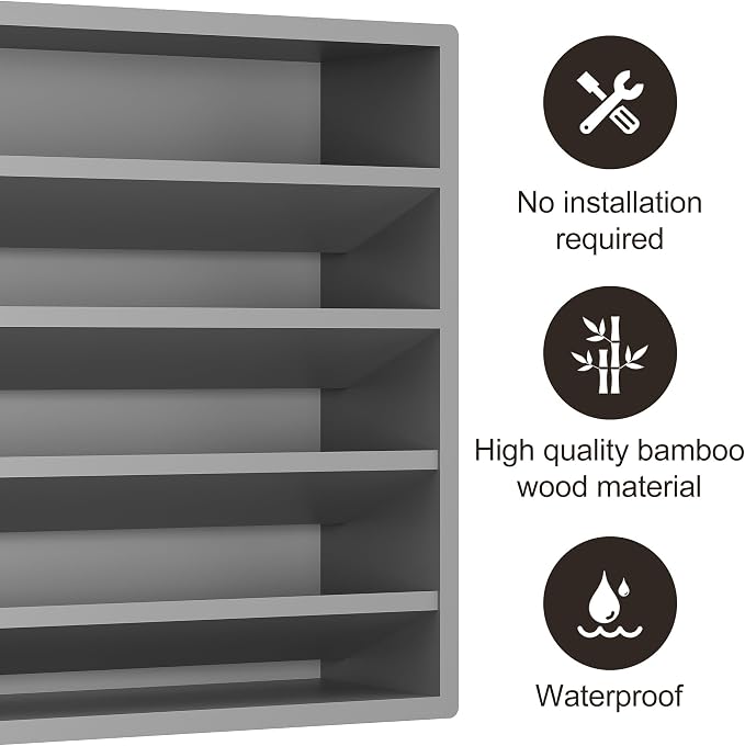 Orimade 4 Tier Spice Rack Organizer for Cabinet, Freestanding Bamboo Seasoning Rack for Countertop, Cupboard, Pantry, Kitchen, 13.18 x 4.13 x 12.2 inches(Spice Jars Not Included), Grey
