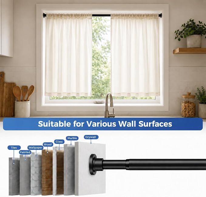ALLZONE Shower Curtain Rod Spring, 28-42 Inch Heavy Duty Tension Rods No Drilling, Anti-Slip Shower Rods, Adjustable Tension Curtain Rod for Window/Bathroom/Closet, Black