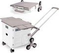Foldable Utility Cart Portable Crate Rolling Dolly with Telescopic Handle,Can be Pulled diagonally, Magnetic Retractable Lid, 360°Swivel Climbing Wheels for Shopping Carrying Groceries Move White