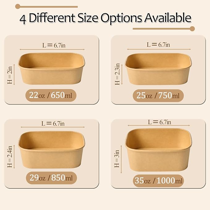 50 Pack 25Oz Disposable Meal Prep Containers With Lids and Forks-Disposable Kraft Paper Bowls-to go food containers-Microwavable and Freezer Safe Take Out Containers for Hot/Cold Food Prep and Salad