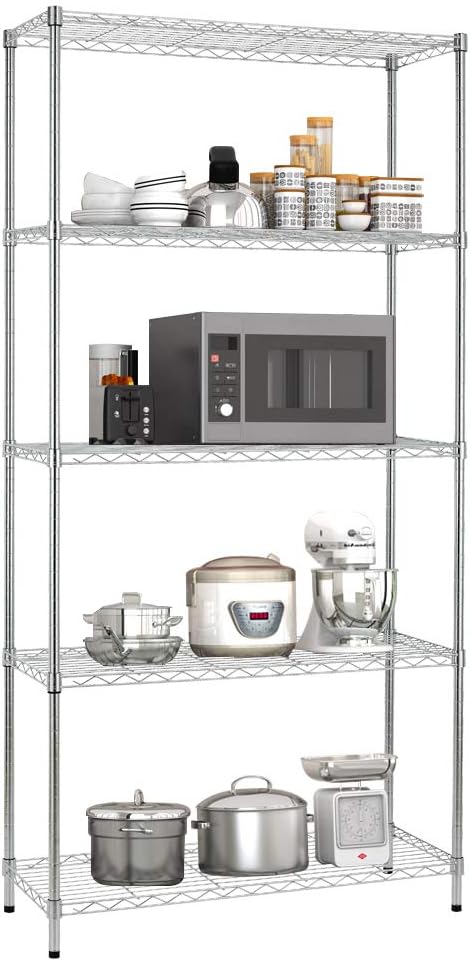 Meet perfect 5-Tier Heavy Duty Wire Shelving Unit, 72" H x 36" W x 14" D Metal Storage Rack with Leveling Feet, NSF Certified Steel Organizer for Garage, Kitchen, Pantry, 1250 lbs Capacity
