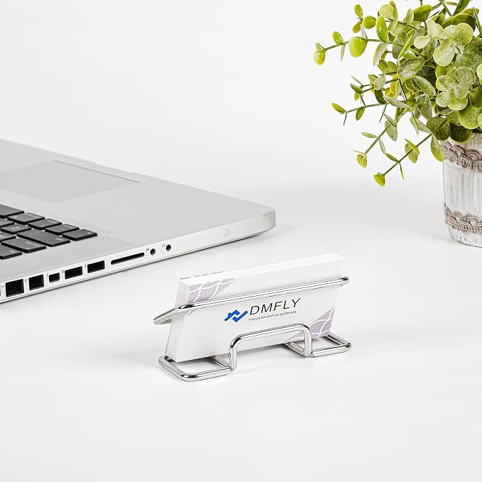 Metal Business Card Holder for Desk, Cute Card Display Stand, Compatible with Various Countertops, Silver