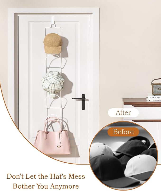 10 Pack Over The Door Hat Organizer for baseball caps | Multi-Functional Baseball Hat Rack for Closet | Wall Mounted Hat s torage organizer | 5 types of accessories cap holder stand w hooks ,White