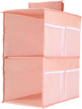 2-Shelf Closet Hanging Organizer Foldable Hanging Storage Shelves with Strong Magic Tapes Space-Saving Wardrobe Hanging Shelf for Clothes Towels Accessories Pink