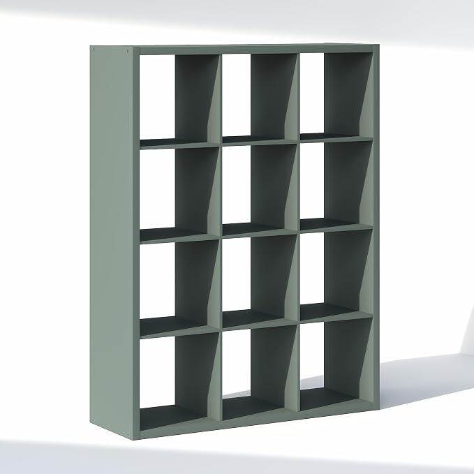 Furinno Cubic Extra Thick 12-Cube Closet Organizers and Storage, Sage Green | 14.6 x 44 x 58 in, Open Shelf Closet Storage, Closet Organizer, for Wardrobe, Bedroom, Living Room