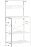 SUPERJARE Kitchen Bakers Rack with Power Outlet, Coffee Bar Table 4 Tiers, Kitchen Microwave Stand with 6 S-Shaped Hooks, Storage Shelf Rack for Spices, Pots and Pans - White
