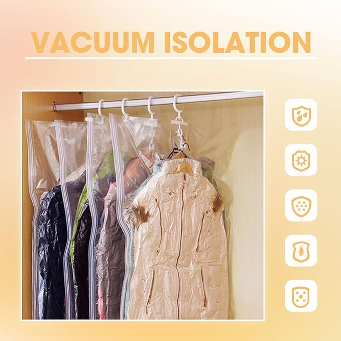 Hanging Vacuum Storage Bags, 2023 New Reusable Hanging Compressible Storage Bag Space Saver Bags with Hand Pumps, Upgrade Clothes Vacuum Seal Storage Bag for Suits Dress Jackets (Medium, 3Pcs)