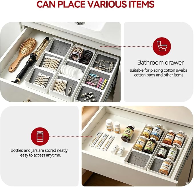 Kitchen Drawer Organizer,2 Pack,With silicone non-slip mat;Suitable for drawers in the kitchen,bathroom,bedroom,Spice Rack Organizer for Cabinet, Making up Organizer,Spice Bottle Organizer