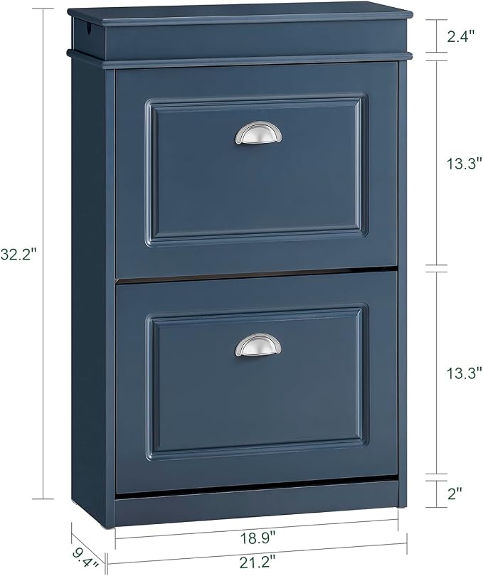 Haotian Slim Shoe Cabinet | Shoe Storage Cupboard Organizer Unit for Entryway 2 Flip-Drawers, Hallway and Bedroom Navy FSR78-B