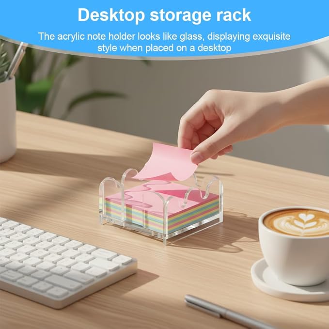 Scalloped Acrylic Sticky Note Holder, 3"x3" Crystal Clear Cute Notepad Holder Sticky Note Dispenser with Wave-Design, Thick Desk Organizer for Office, Home, Dorm, Classroom Desk