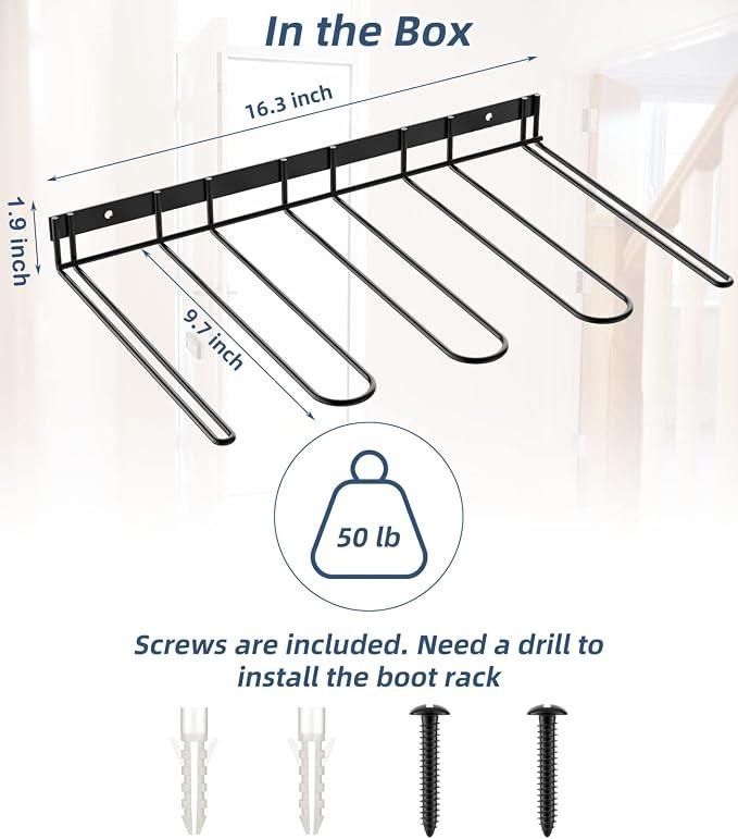 Wader Boot Hanger Wall Mount - Sturdy Metal Boot Rack(2 Pair) | Save Space for Tall Boots and Cowboy Boot, Helps Dry and Prevent Wrinkles on Your boots, for Entryway, Garage, Indoor