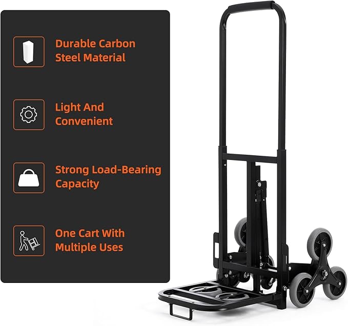 330 LBS Stair Climbing Dolly for Stairs, 10-Wheel Stair Climbing Cart, Folding Climber Hand Truck Dolly with Telescoping Handle for Moving, Office & Warehouse