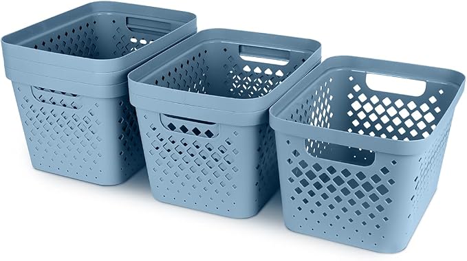 Glad Plastic Storage Basket Set, Value Pack of 6 | Open Storage Bins for Shelves, Bathroom, Pantry, Closet | Nesting Organizer Boxes with Handles, 4 Gallon, Marina Blue