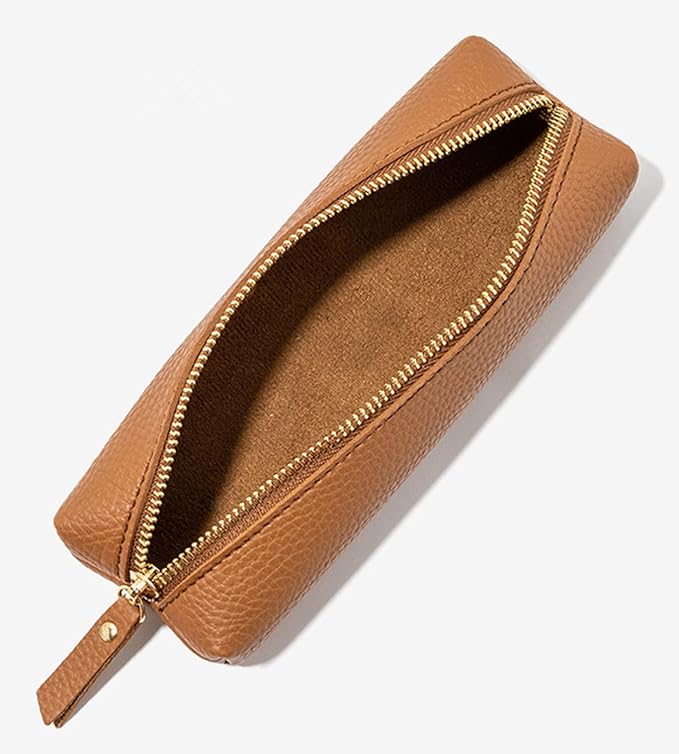 PU Pencil Pen Case Portable Stationery Bag Big Capacity Pencil Pouch Cosmetic Organizer Bag for School Office Woman Man (Brown)