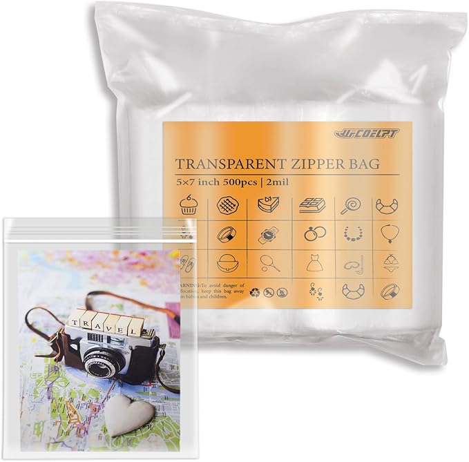 500 Count 5x7 Clear Zip Bags – 2 Mil Reclosable Zip Plastic Bag with Resealable Lock Seal Zipper for Home and Kitchen Storage