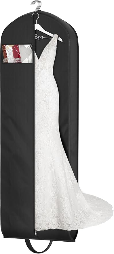 MISSLO 72" Wedding Dress Garment Bag for Travel Waterproof Dress Bags for Gowns Long 4" Gusseted Dresses Protector Bag for Closet Storage Clothing Covers for Hanging Clothes, Black