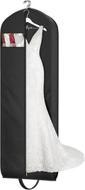 MISSLO 72" Wedding Dress Garment Bag for Travel Waterproof Dress Bags for Gowns Long 4" Gusseted Dresses Protector Bag for Closet Storage Clothing Covers for Hanging Clothes, Black