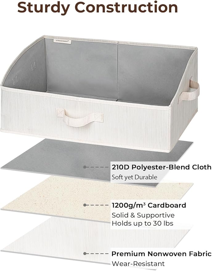StorageWorks Closet Baskets for Shelves, Trapezoid Storage Bins, Closet Organizers and Storage, Clothes Organizing Bins, Large, Mixing of Beige, White & Ivory, 3-Pack