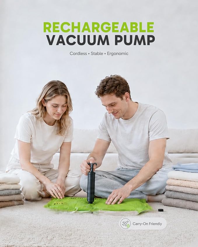 Vacbird 20 Pack Vacuum Storage Bags for Travel with Hand Pump, Reusable Double Zip Seal Waterproof Compression Bags for Luggage Clothes