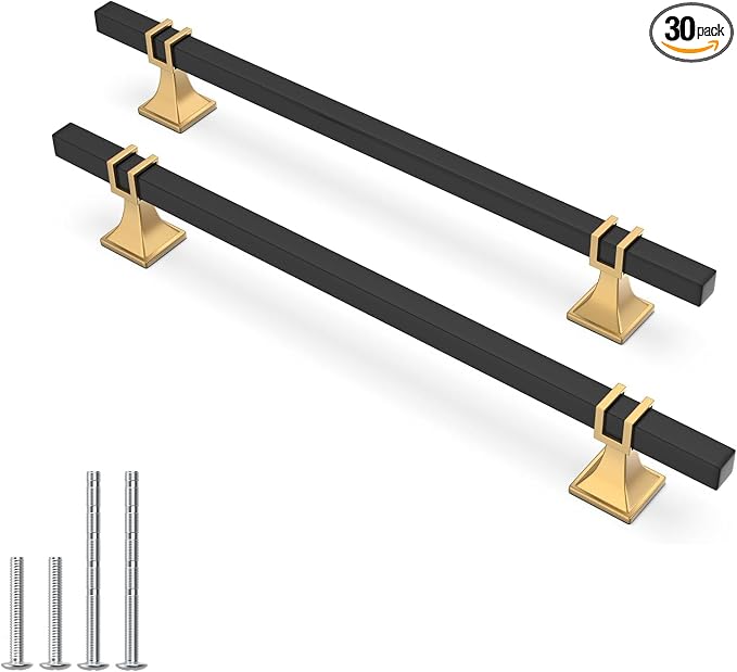 30 Pack 7-1/2 Inch Cabinet Pulls Black and Gold Cabinet Handles Kitchen Cabinet Handles, Black Dresser Drawer Pulls Kitchen Cabinet Hardware
