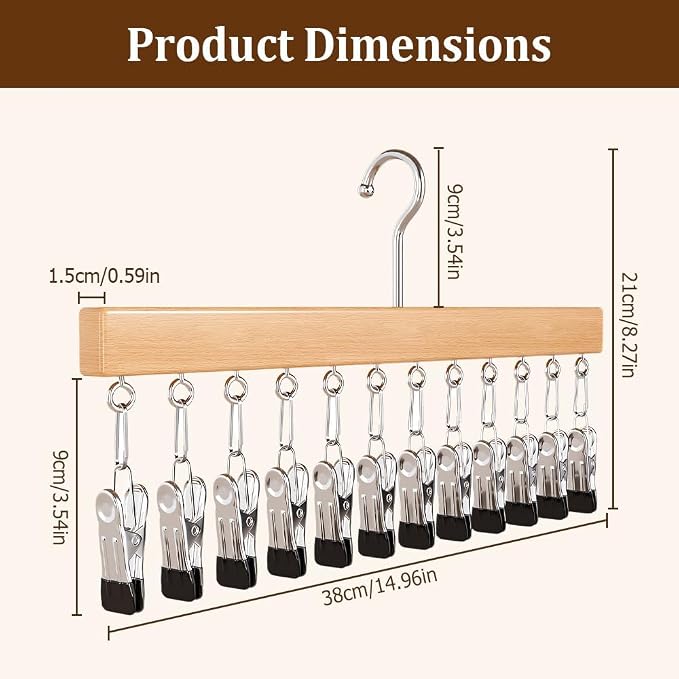 Hanging Closet Organizer with 10 Clips, Space Saving Closet Storage for Hats, Scarves, Socks, Jeans, Skirts & Pants, Multi-Purpose Clothes Hanger with Clips (2 PCS, Vintage)