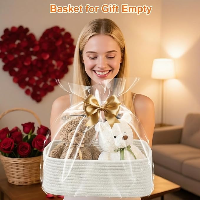 Small Storage Baskets for Organizing, Woven Storage Bins for Shelves, Gift Basket Empty, Cute Decorative Closet Organizer, Baby Rope Basket, Dog Toy Storage, 11x7.5x4.5”, 3Packs White