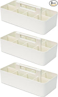 -Large Portable Caddy, DIY Dividers, 8 Compartments, Bathroom Organizer,Portable Basket with Handle Storage Organizer Modern Made in USA (3 PACK, Ivory)