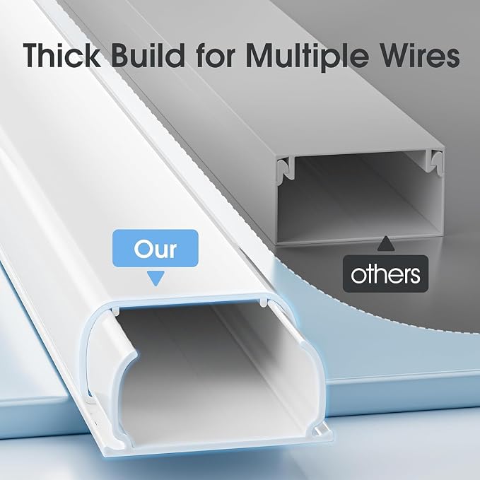 141in Cord Hdier for Wall, Paintable Wire Covers for 2 Cords TV on Wall, Medium Cable Management Kit, Cable Hiding for Wall White, W0.95in H0.47in