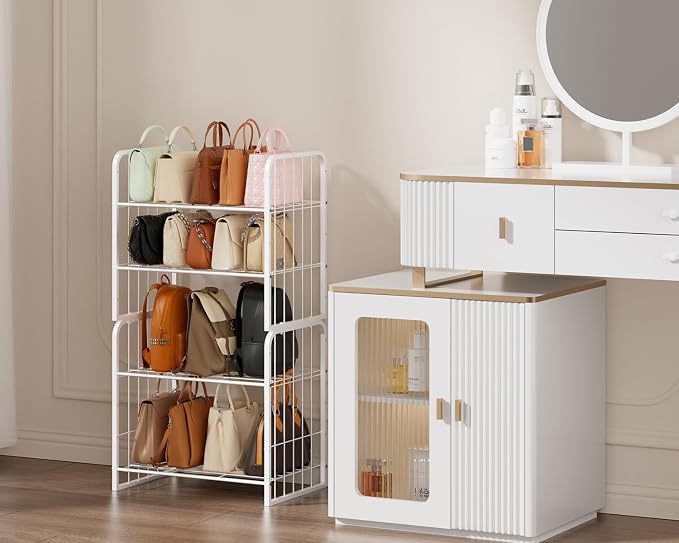 HapiRm Adjustable Purse Organizer for Closet - Purse Rack with Stackable & Separable Design, Large Capacity 4 Tier Handbag Organizer for Various of bags, Space-Saving bag rack for Home