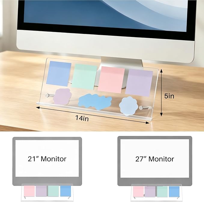 Monitor Memo Board Holder 14"x5", Office Organization Memo Holders for Computer Sticky Note Holder, Space-Saving Under Monitor, Movable & Reusable, Screen Saver for Office & Home Desktop Decor