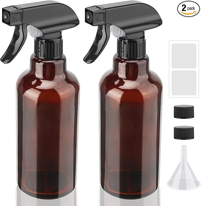 16.9oz Glass Spray Bottles 2 Pack,Mist/Stream Spraying | Adjustable Refillable Containers for Hair Care, Cleaning Solutions, Plants, Essential Oils