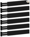 6 Pack Bamboo Drawer Dividers - 17" to 21.5" Expandable Adjustable Drawer Organizer for Kitchen Utensils, Large Drawer Divider, Clothes, Dresser, Bedroom, Bathroom, Desk Drawer Separator Set (Black)