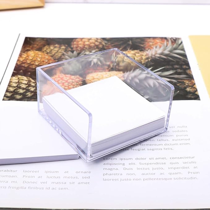 NatSumeBasics Clear Acrylic Sticky Note Holder Dispenser, Fits 3" x 3" Memo Cube, Aesthetic Desk Organizer for Office Supplies