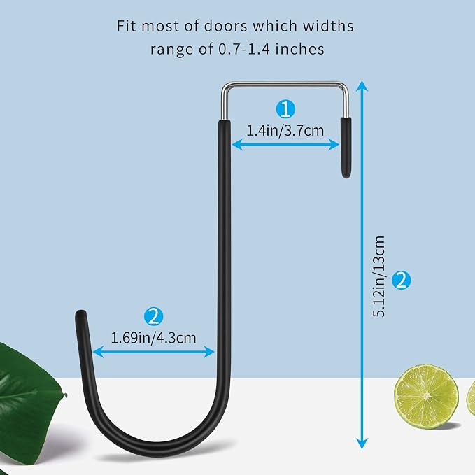 FYY Over the Door Hooks, Single-Hanger 4 Pack, Fits Doors 1 3/8" Mix | Heavy Duty Metal, Hold 20lbs, Rubber-Coated, No-Drilling, for Bathroom Dorm, Hanging Towels Clothes Hats Bags Coats Wreaths