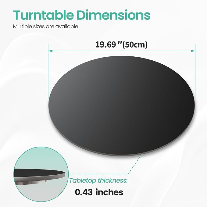 19.7" Lazy Susan Turntable–360° Sinteredstone Silent Anti-Slip Turntable, Table Top Centerpiece for Kitchen, Pantry, Spice Rack, Refrigerator & Dining Table, Black