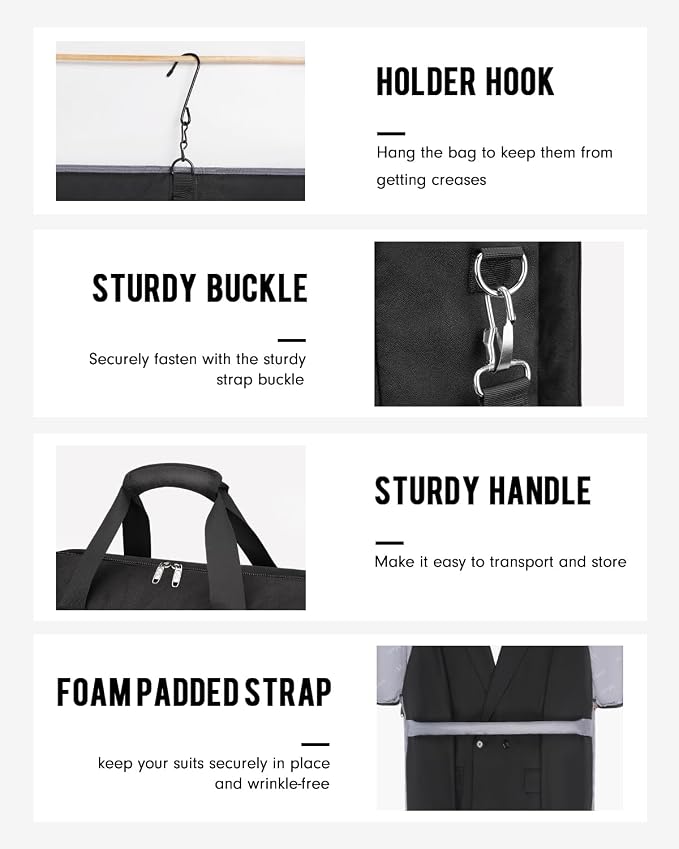 MATEIN Garment Bags for Travel, Large Double Layer Suit Bag Up to 6 Suits | Foldable Carry On Garment Luggage, Convertible Business Suitcase, For Hanging Clothes, For Men Women, Shoulder Strap, Black