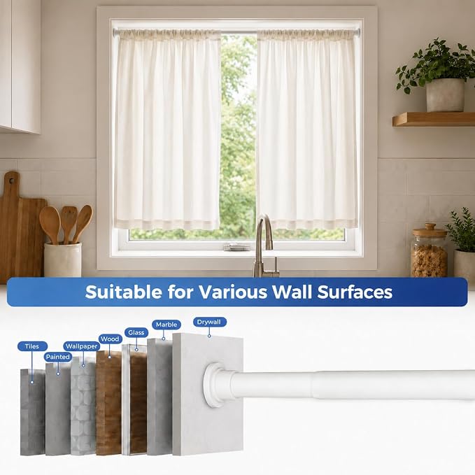 ALLZONE Heavy Duty Tension Shower Curtain Rod 28-42 Inches for Bathroom, Window, Non-Slip, Adjustable with Strong Spring Pole for Closet, Doorway, No Rust, No Drilling, White
