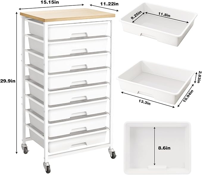 Rolling Storage Cart 8 Drawers Utility Organizer with Wheels