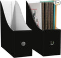 Limitliho 2 Pack Black Cardboard Magazine File Holder for Desktop, Book Bins for Classroom Library, Office or Home, Vertical Paper Boxes for Storage with Label(10.6" H x 10.2" L x 3.5" W in)