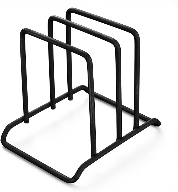 Stainless Steel Cutting Board Organizer,Cutting Board Holder Stand，Pot Lid Organizer, Kitchen Storage Rack for Lids and Boards,Cutting Board Stand for Countertop-(Black)