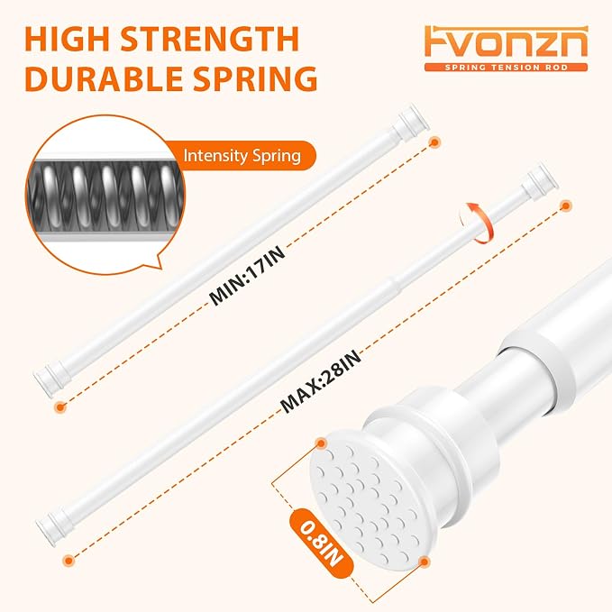 Tension Curtain Rod 17 to 28 Inch Adjustable Tension Rods 6 Pack Expandable Spring Tension Rod White No Drilling for Closet Kitchen Cupboard Wardrobe Door Bookshelf DIY Projects