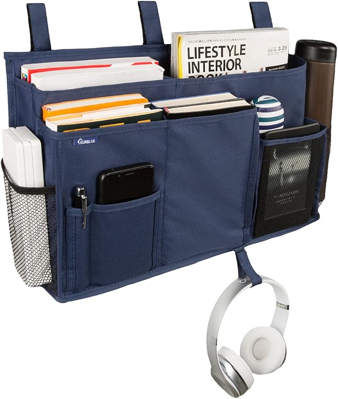 Surblue Caddy Hanging Organizer Bedside Storage Bag for Bunk and Hospital Beds, Blue, L