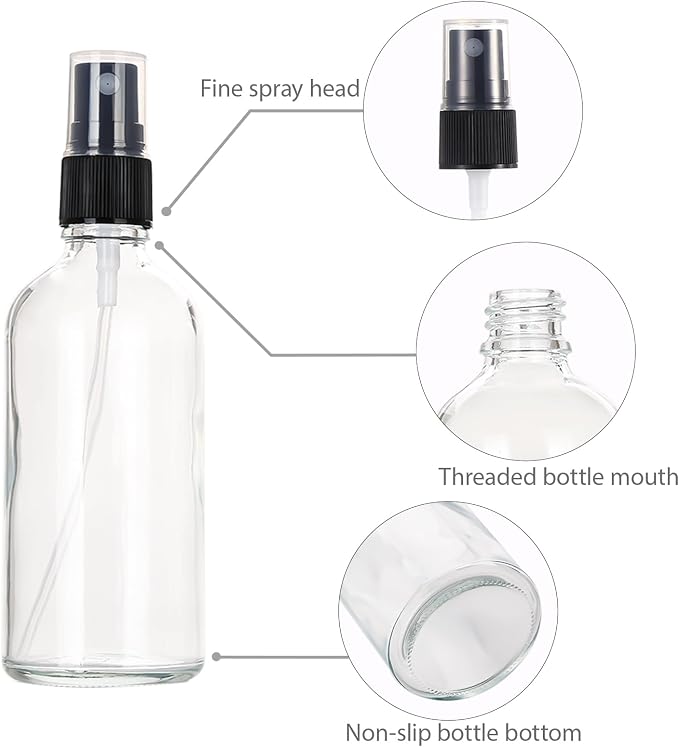 3.4 oz Glass Spray Bottles,Empty Fine Mist Refillable Travel Spray Bottle for Cleaning,Perfume,Aromatherapy,Cosmetic Sprays,Hair,Essential Oils with Fine Mist Dispenser（3 Pack）