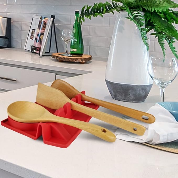 Silicone Utensil Rest with Drip Pad for Stove Top, Large Spoon Holder, Kitchen Utensil Rest (Gray)